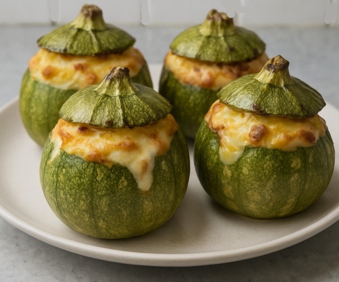 Zucchine tonde ripiene di prosciutto e scamorza in friggitrice ad aria ...